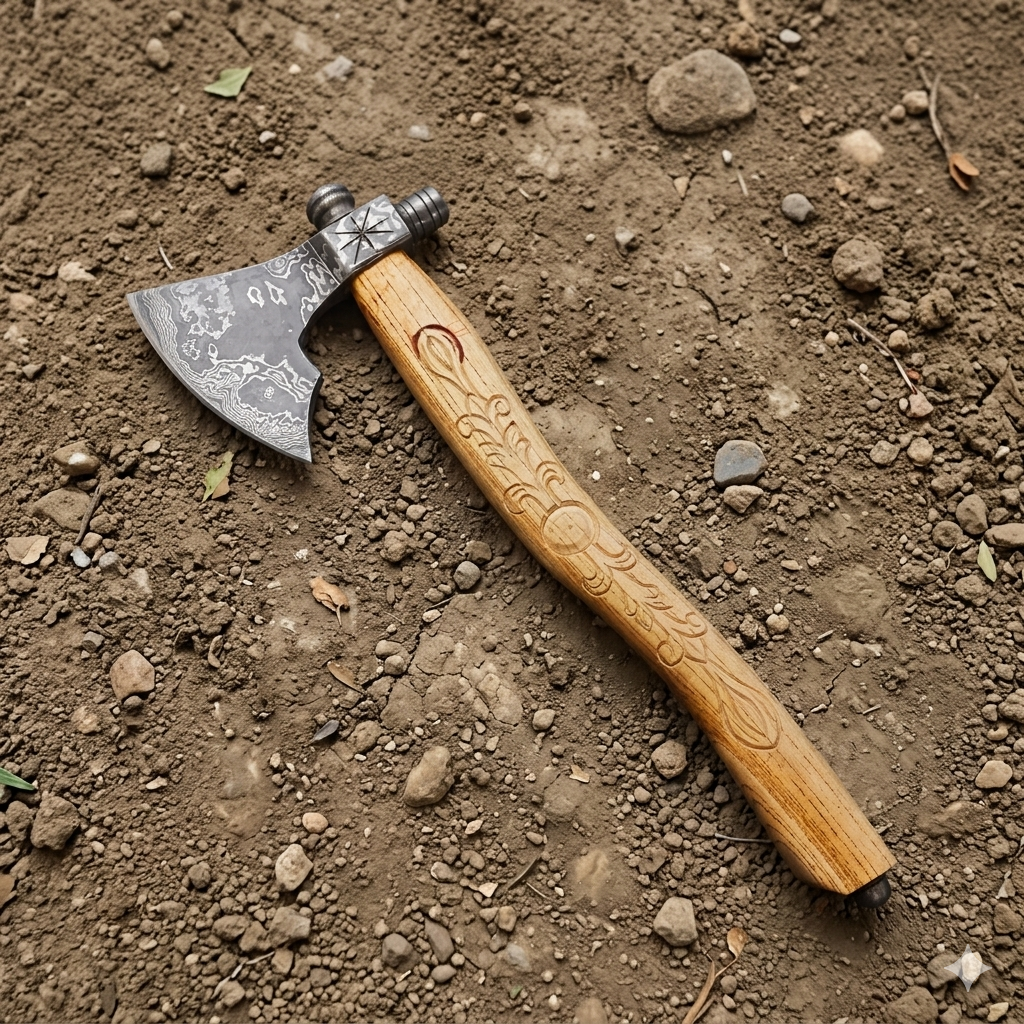Hand Forged Damascus Steel Viking Bearded Axe, Walnut Handle Bushcraft Hatchet
