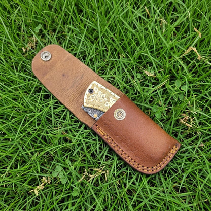 Handmade Damascus Steel 7.3 Inches Folding Knife - Gorgeous Hand Engraving on Full Tang Brass Handle