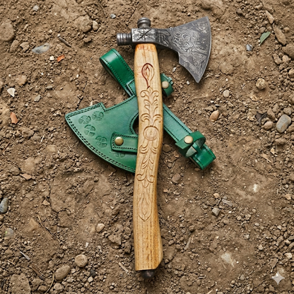 Hand Forged Damascus Steel Viking Bearded Axe, Walnut Handle Bushcraft Hatchet