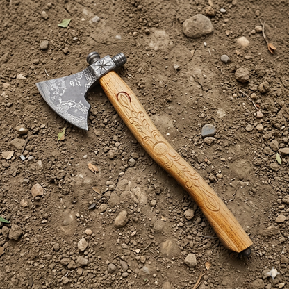 Hand Forged Damascus Steel Viking Bearded Axe, Walnut Handle Bushcraft Hatchet