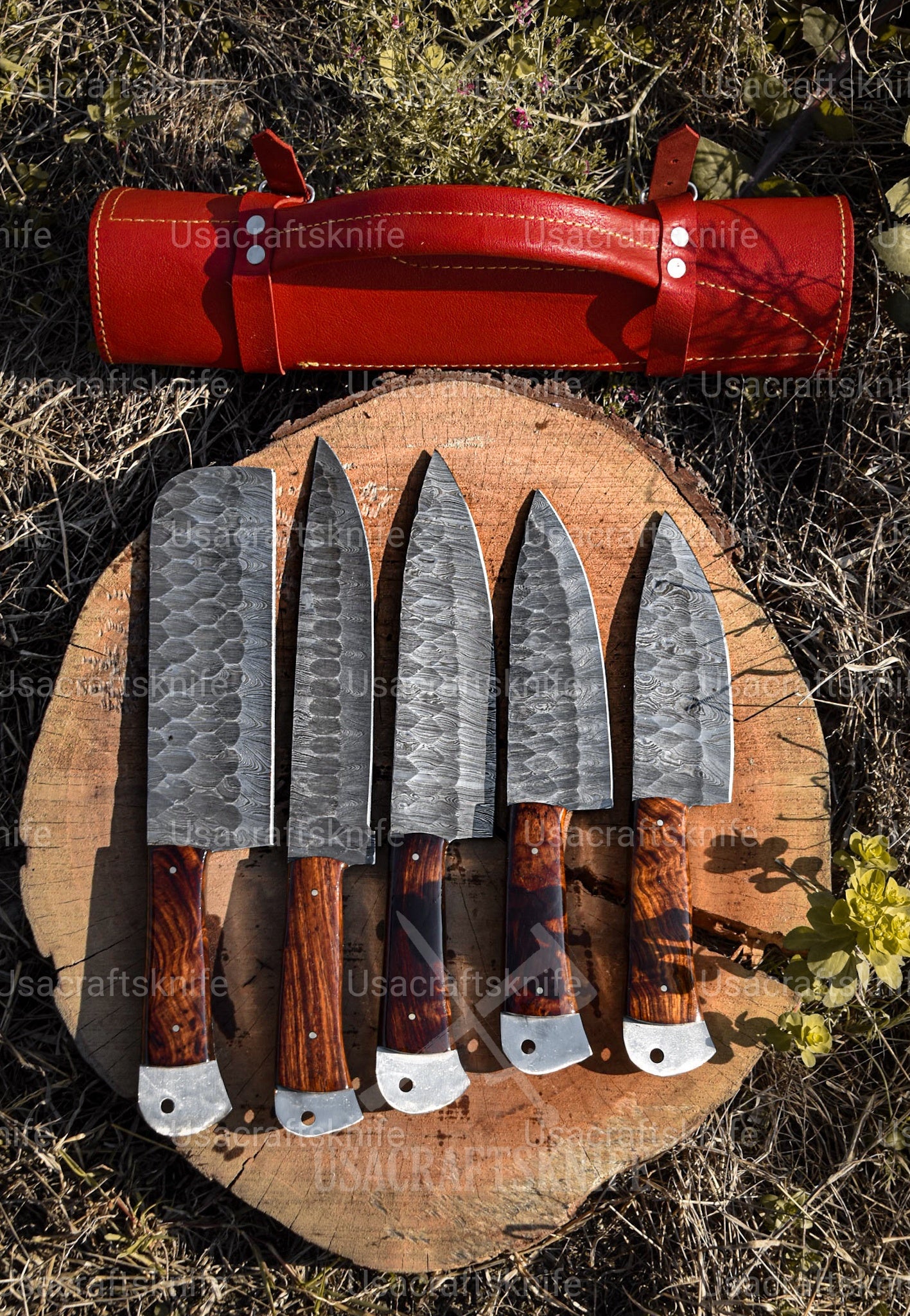 handmade damascus chef set
