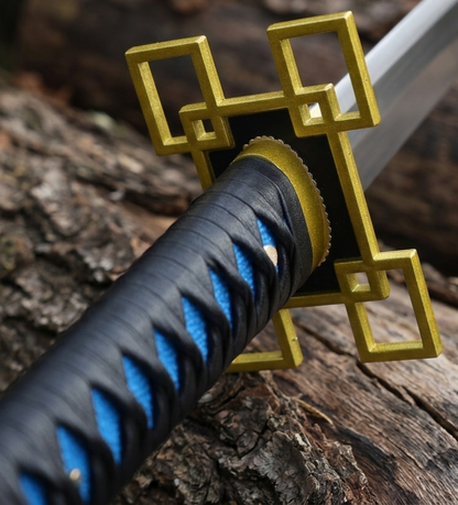 Muichiro Nichirin katana and gold-accented scabbard set displayed together, anime sword wall decor