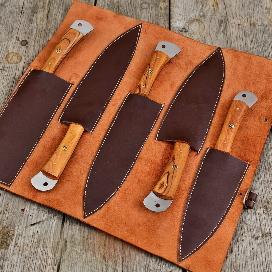 Handmade Damascus Steel 5 Pc's Chef Knife Set Kitchen Knifes