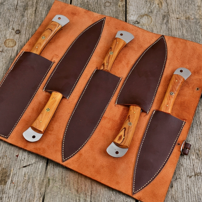 Handmade Damascus Steel 5 Pc's Chef Knife Set Kitchen Knifes