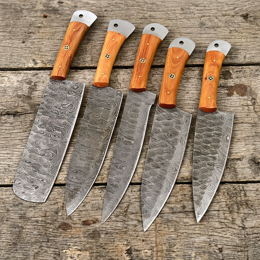 Handmade Damascus Steel 5 Pc's Chef Knife Set Kitchen Knifes